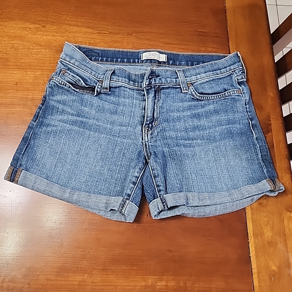 Blue Jean Shorts with Rolled Hems and Distressed Look